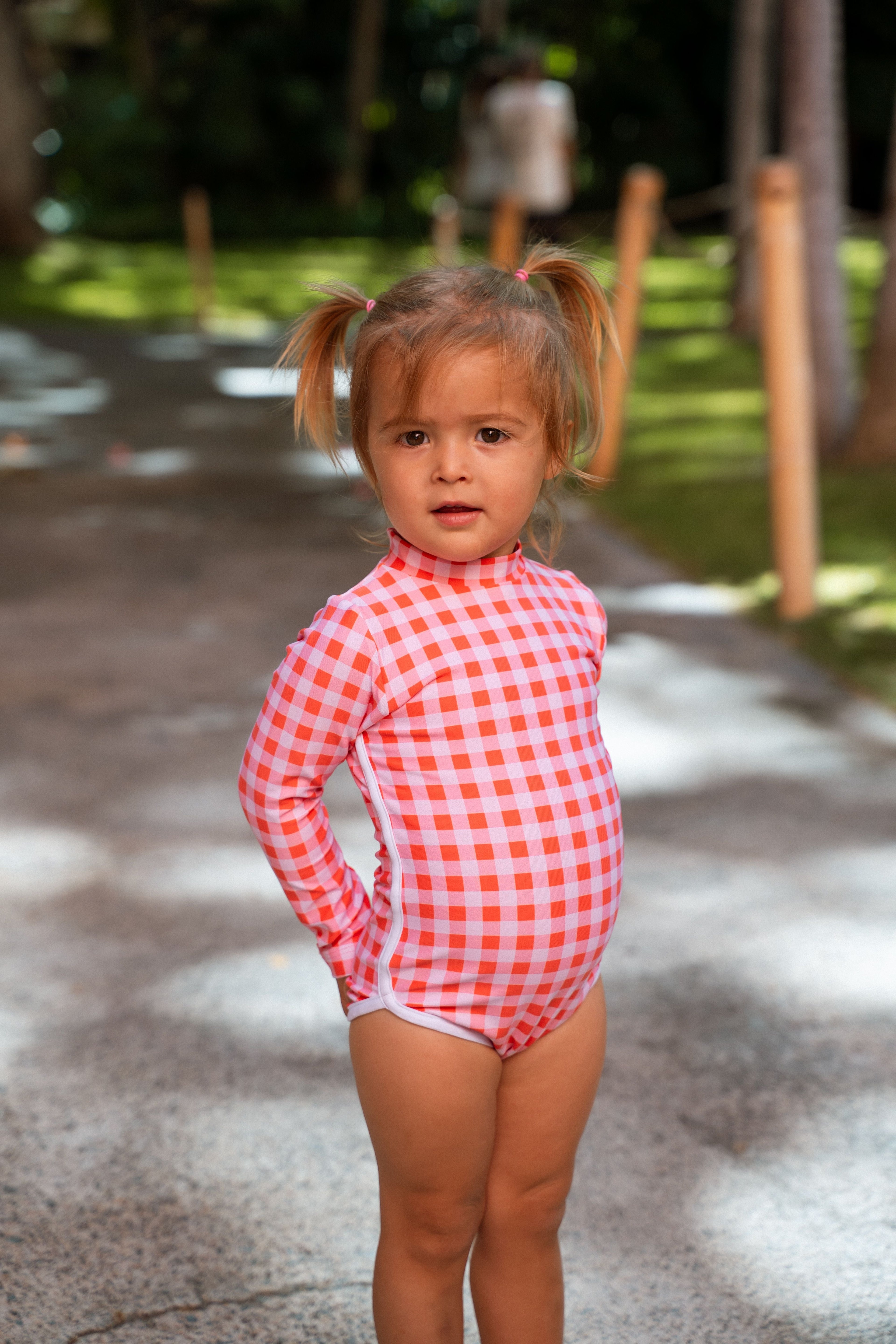 Lola One Piece Kids Swimsuit - Guava Gingham - Riot Co.