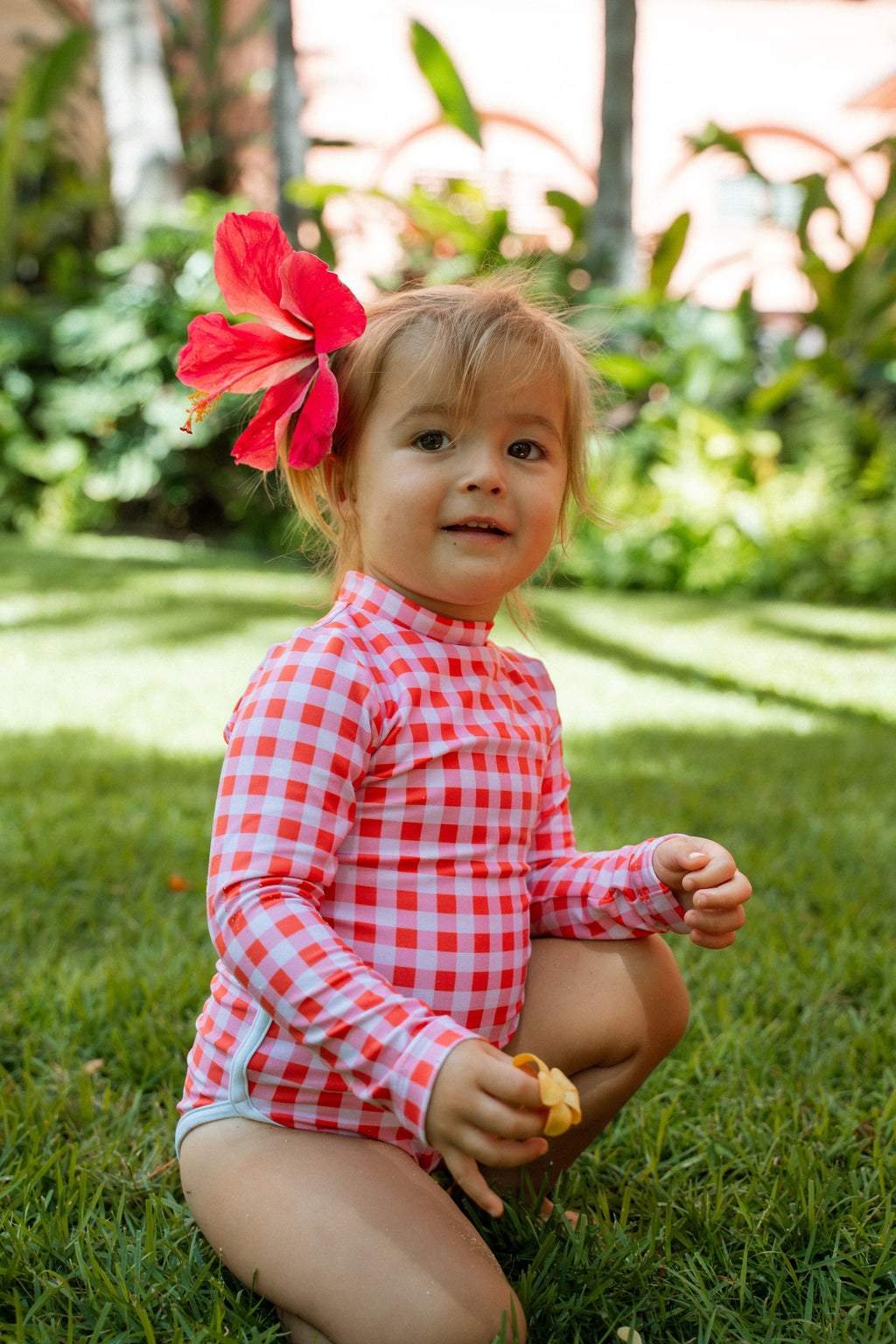 Lola One Piece Kids Swimsuit - Guava Gingham - Riot Co.