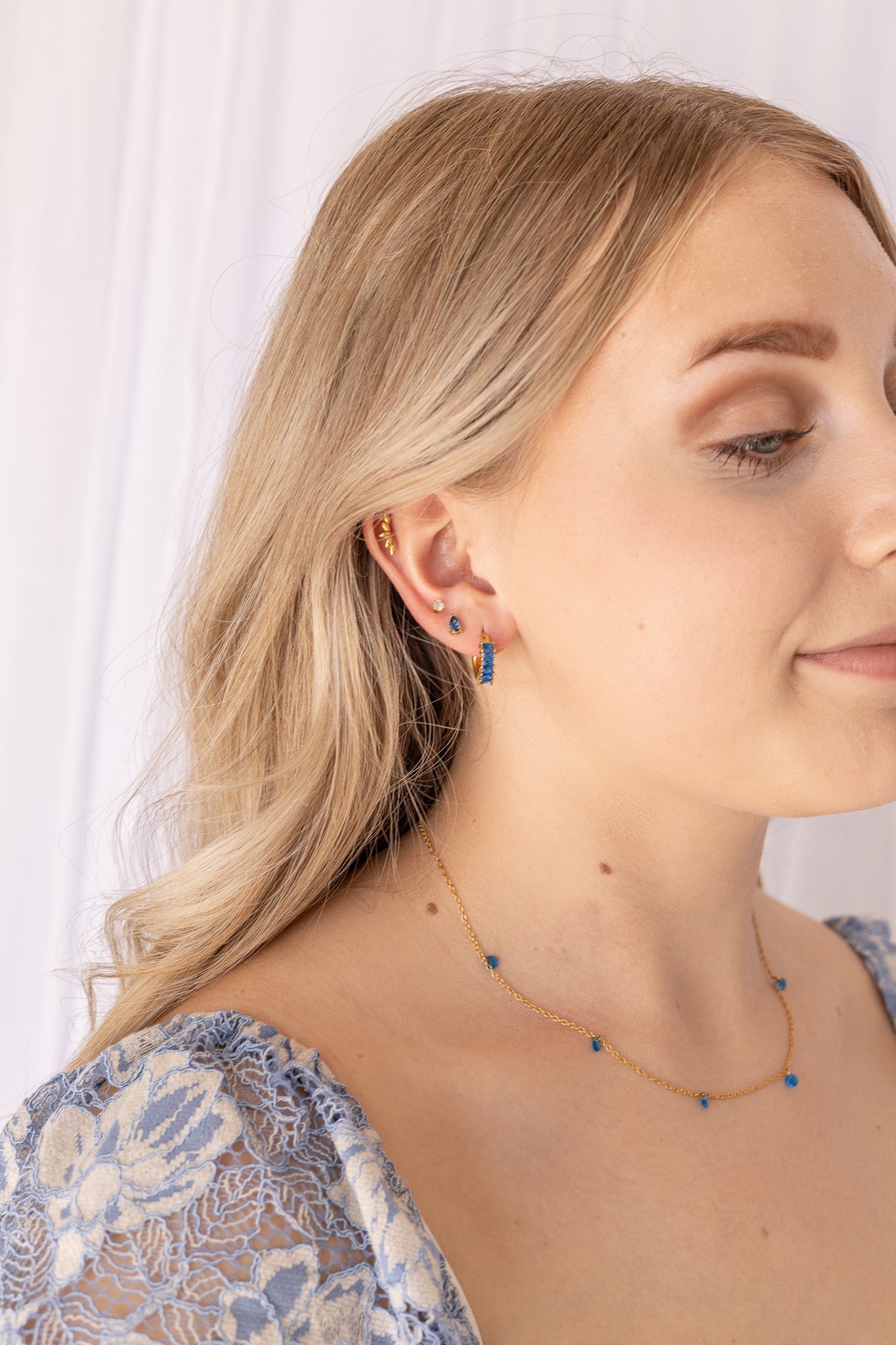 Diamond Hoop in Blue