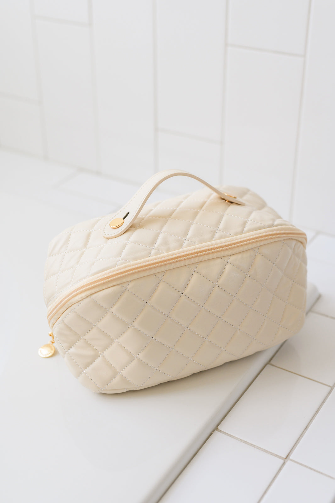 Large Capacity Quilted Makeup Bag in Cream - Riot Co.