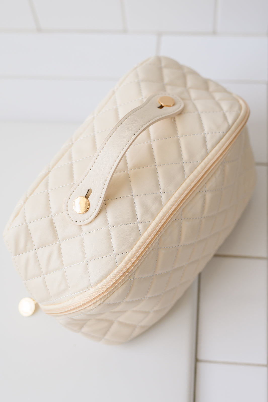 Large Capacity Quilted Makeup Bag in Cream - Riot Co.
